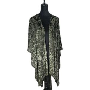 Whimsigoth Fairy Grunge Gyspy Velvet Burnout Floral Cardigan Duster OS Green
